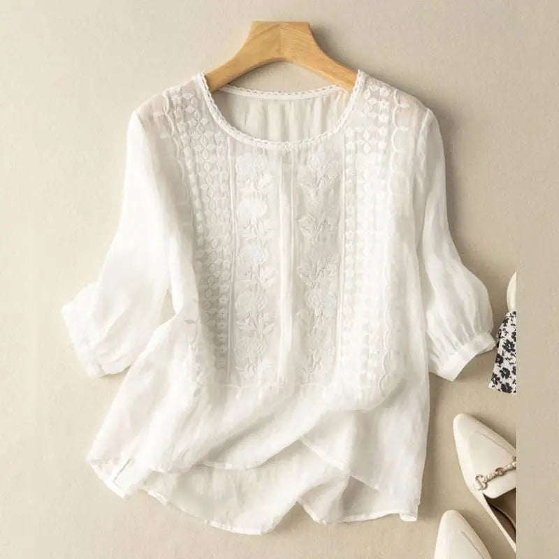 Embroidered Detail Round-Neck Blouse