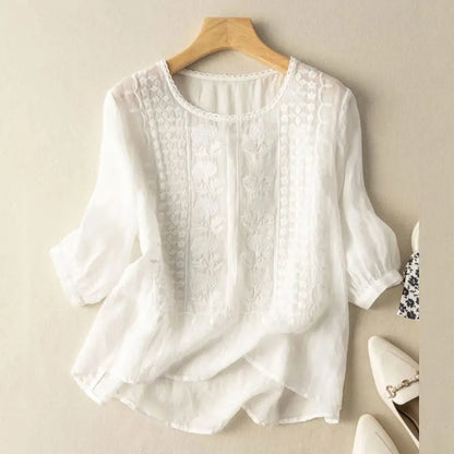 Embroidered Detail Round-Neck Blouse
