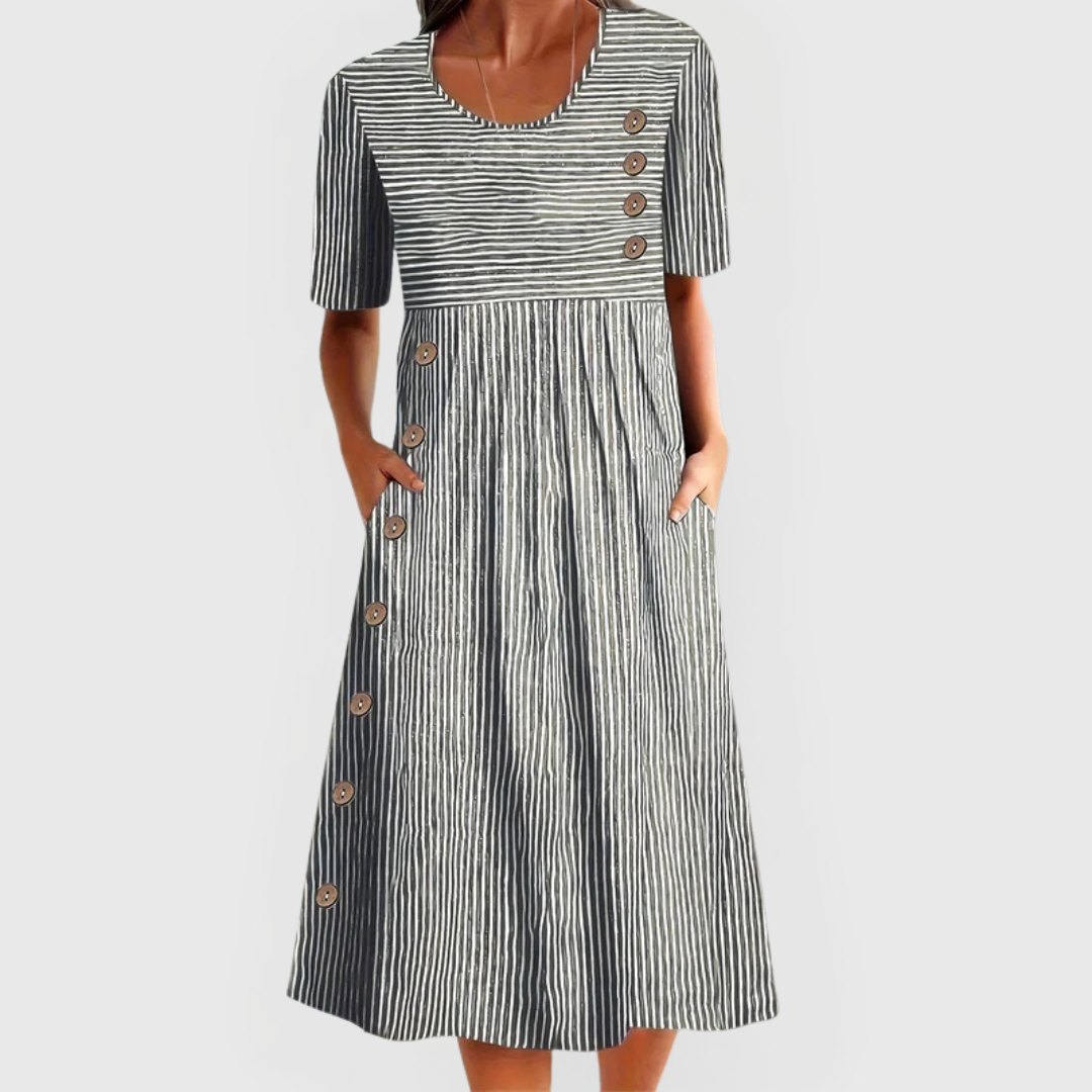 Short Sleeve Button-Accent Day Dress
