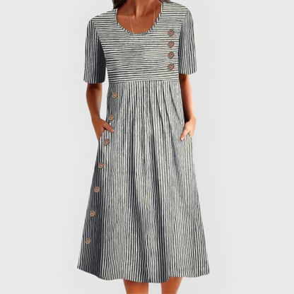 Short Sleeve Button-Accent Day Dress