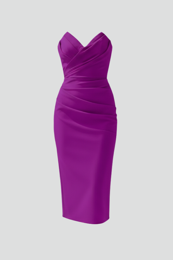 Strapless Ruffle-Trim Midi Dress
