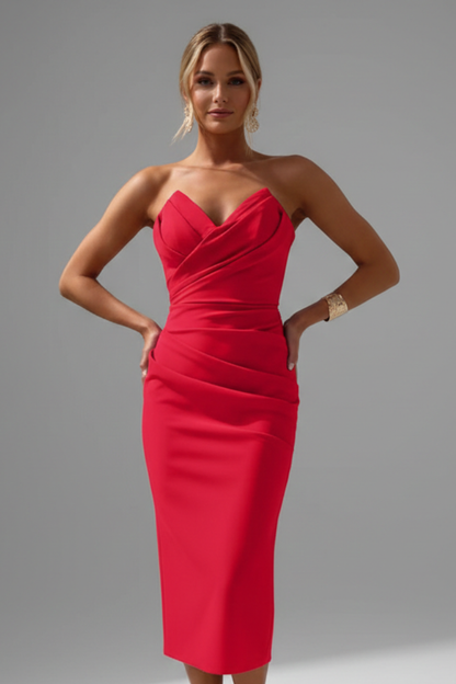 Strapless Ruffle-Trim Midi Dress