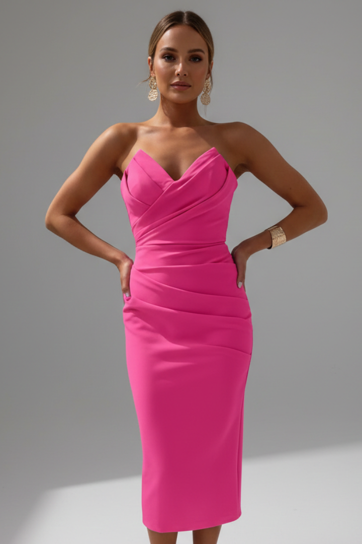 Strapless Ruffle-Trim Midi Dress