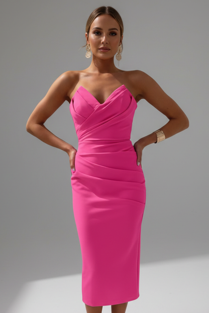 Strapless Ruffle-Trim Midi Dress