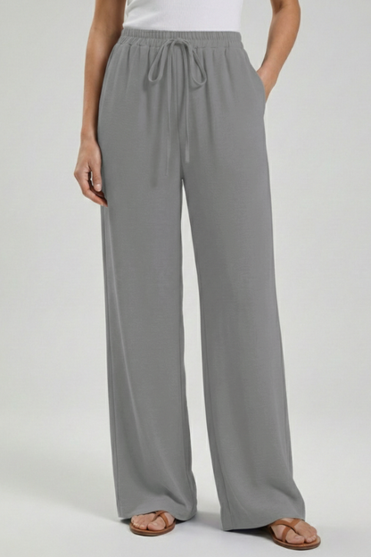Flowing Drawstring Palazzo Pants with Pockets