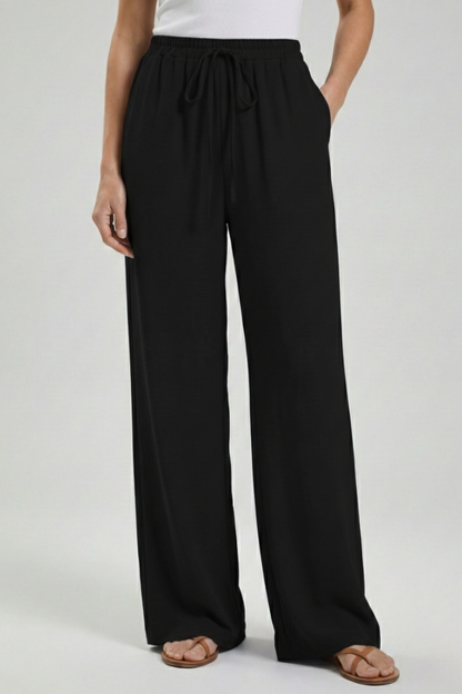 Flowing Drawstring Palazzo Pants with Pockets