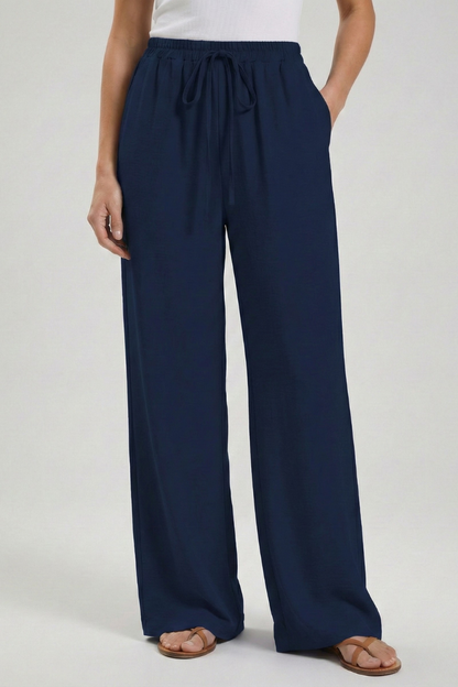 Flowing Drawstring Palazzo Pants with Pockets
