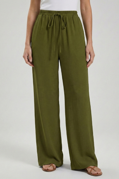 Flowing Drawstring Palazzo Pants with Pockets