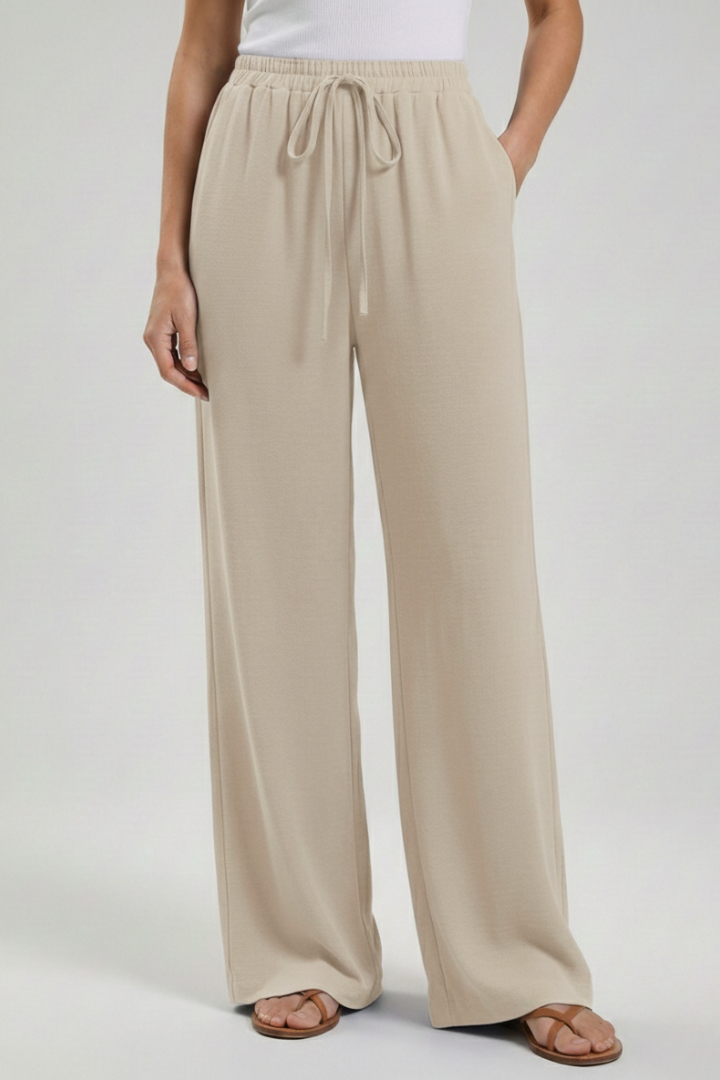 Flowing Drawstring Palazzo Pants with Pockets