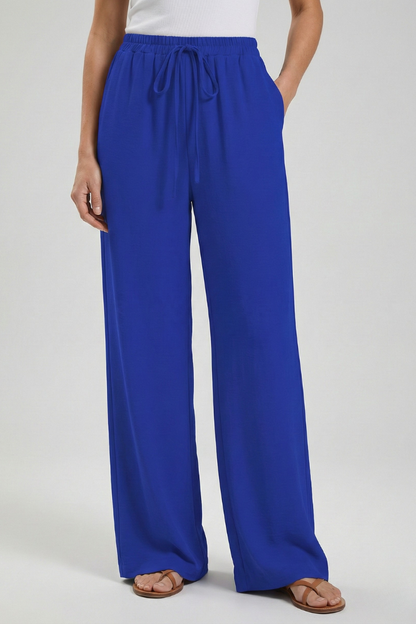 Flowing Drawstring Palazzo Pants with Pockets