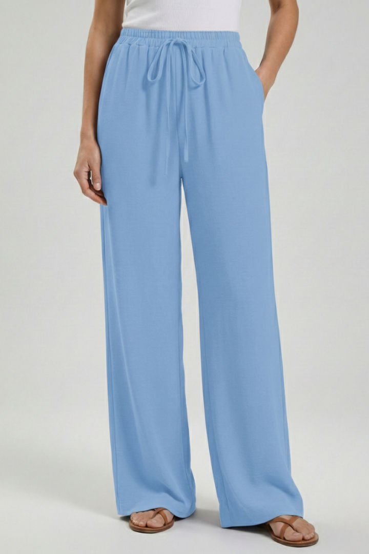 Flowing Drawstring Palazzo Pants with Pockets