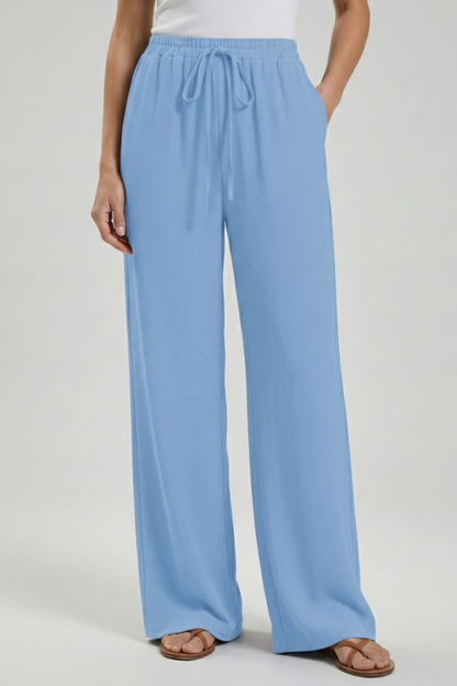 Flowing Drawstring Palazzo Pants with Pockets