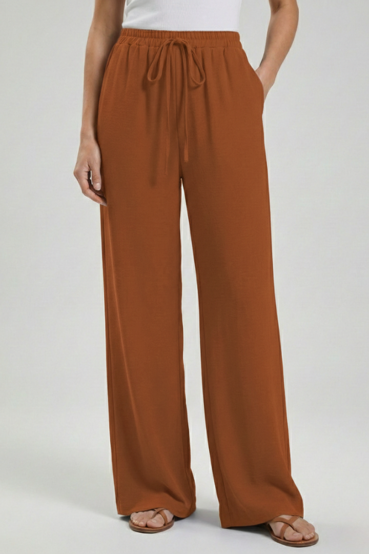 Flowing Drawstring Palazzo Pants with Pockets