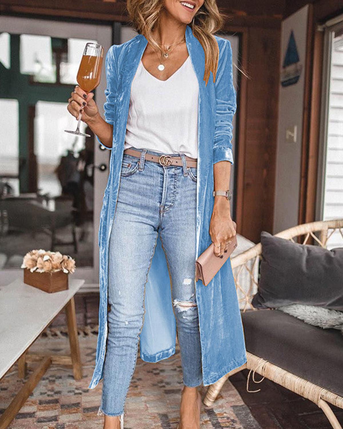 Open-Front Duster Cardigan with Longline Drape