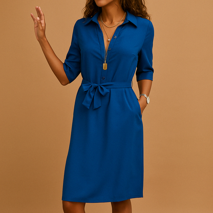Tie-Belt Long Sleeve Shirt Dress