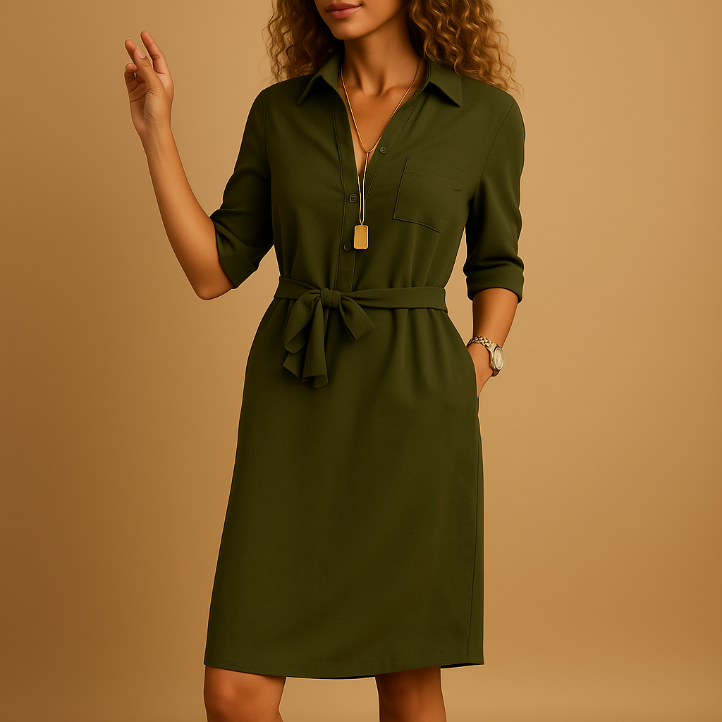 Tie-Belt Long Sleeve Shirt Dress