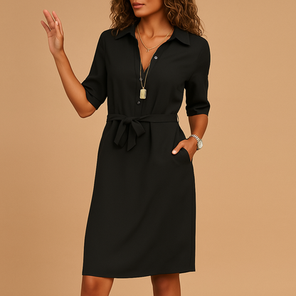 Tie-Belt Long Sleeve Shirt Dress
