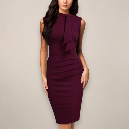 Tailored High-Neck Sheath Midi Dress