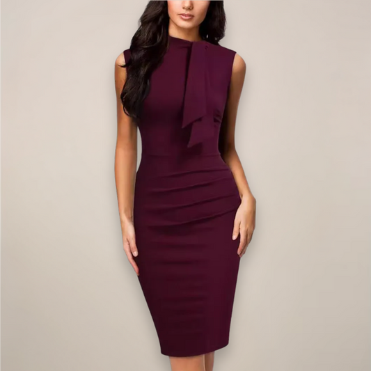Tailored High-Neck Sheath Midi Dress