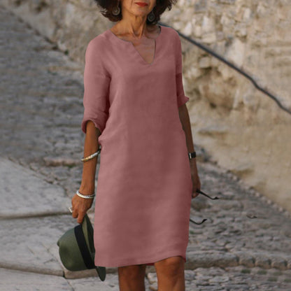 Classic V-Neck Knee-Length Dress