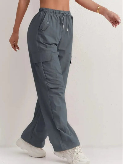 Drawstring Cargo Trousers with Utility Pockets