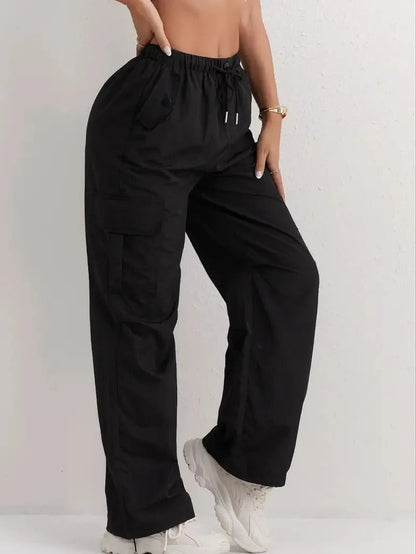 Drawstring Cargo Trousers with Utility Pockets