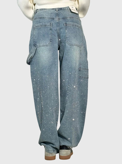 Rhinestone Embellished Wide Leg Jeans