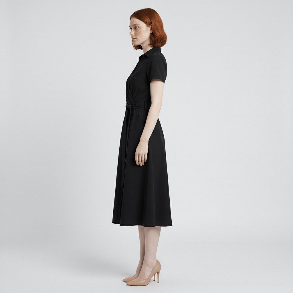 Tie-Belt Wrap Midi Dress with Pockets
