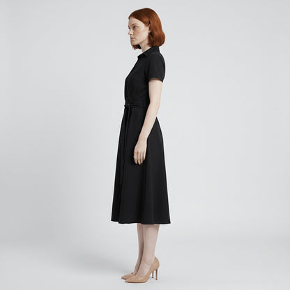 Tie-Belt Wrap Midi Dress with Pockets