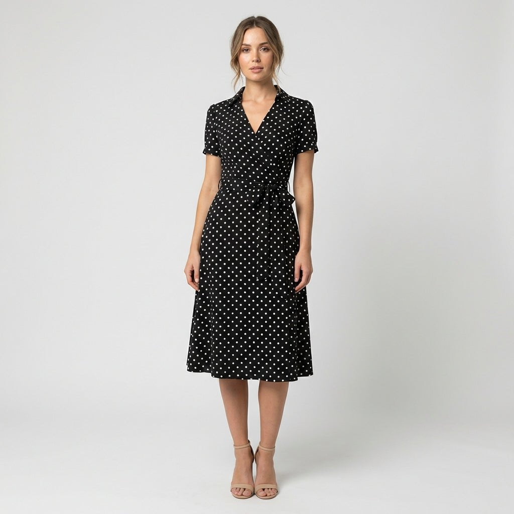 Tie-Belt Wrap Midi Dress with Pockets