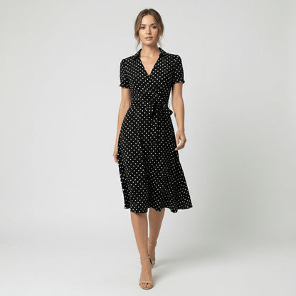 Tie-Belt Wrap Midi Dress with Pockets