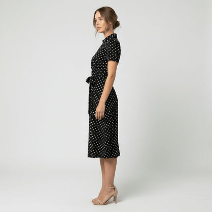 Tie-Belt Wrap Midi Dress with Pockets