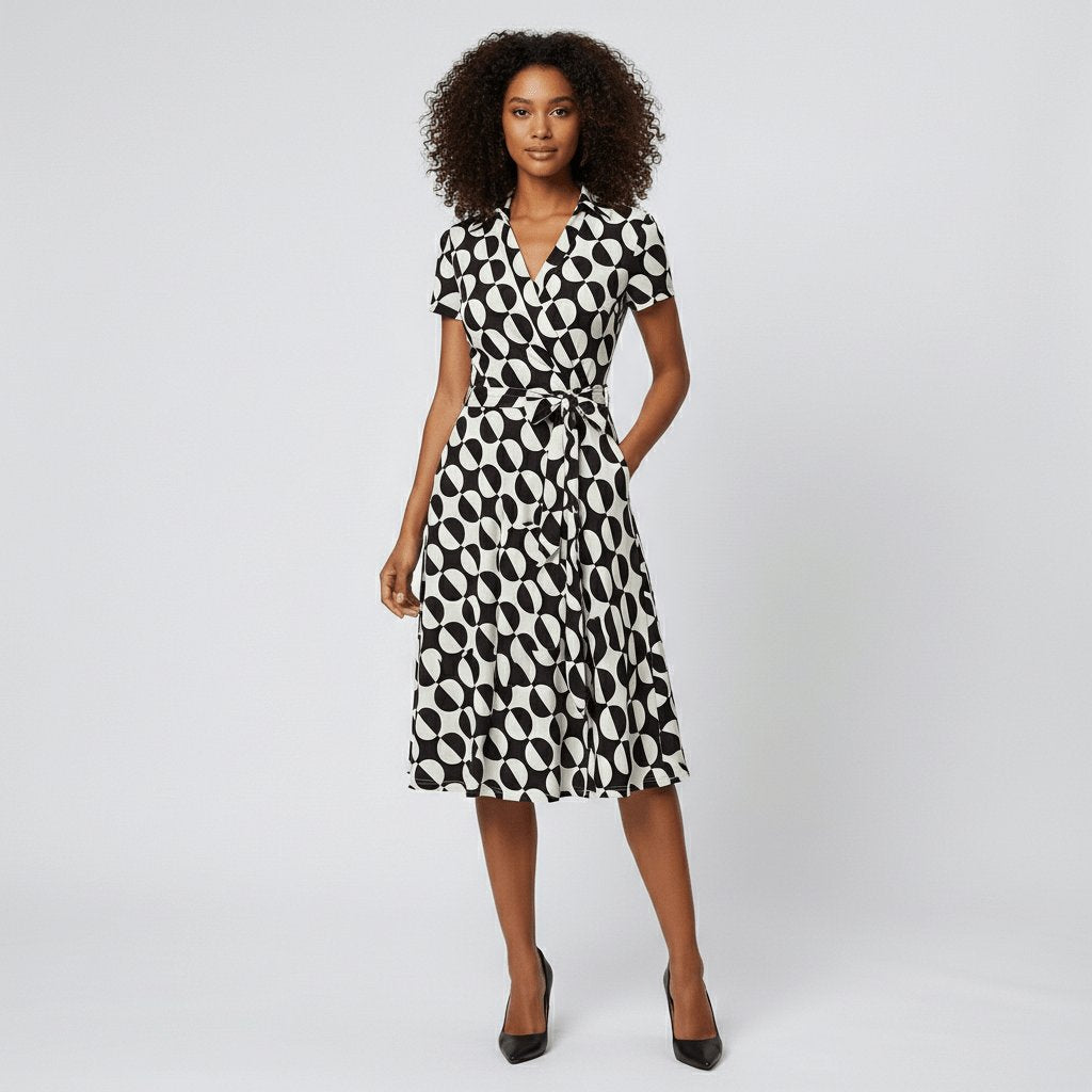 Tie-Belt Wrap Midi Dress with Pockets