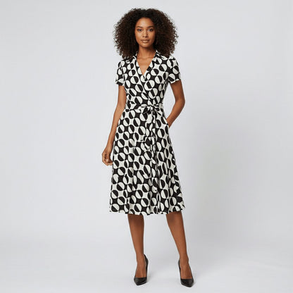 Tie-Belt Wrap Midi Dress with Pockets