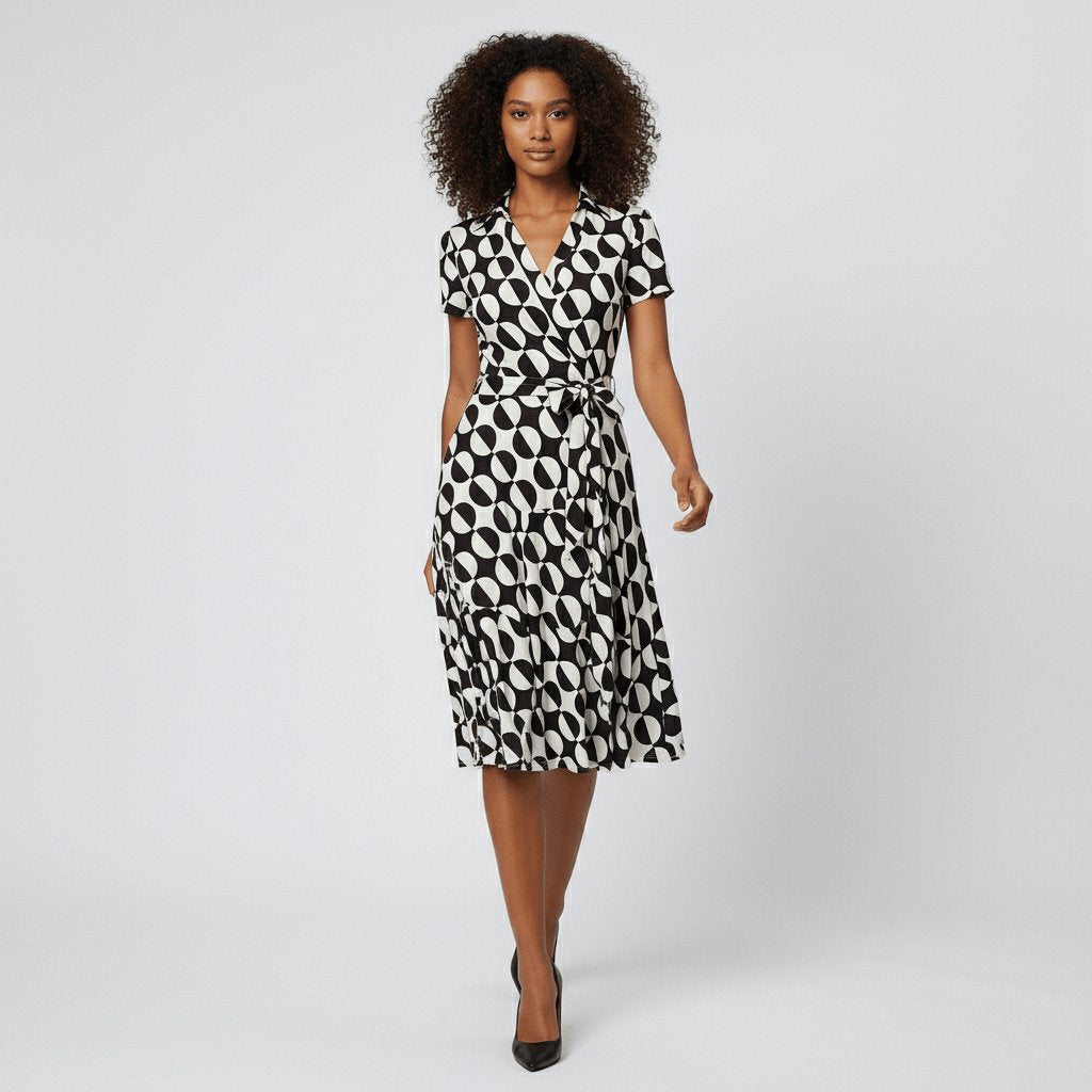 Tie-Belt Wrap Midi Dress with Pockets