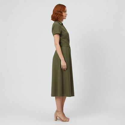 Tie-Belt Wrap Midi Dress with Pockets