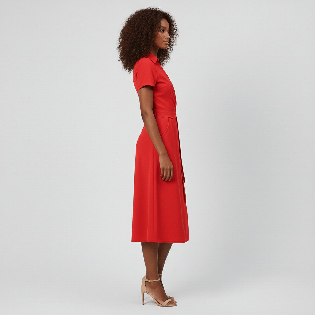 Tie-Belt Wrap Midi Dress with Pockets