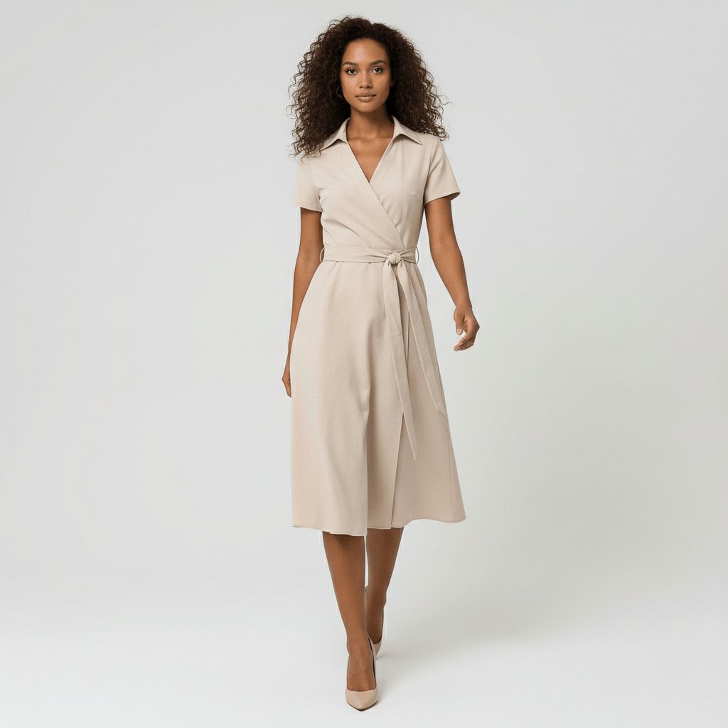 Tie-Belt Wrap Midi Dress with Pockets