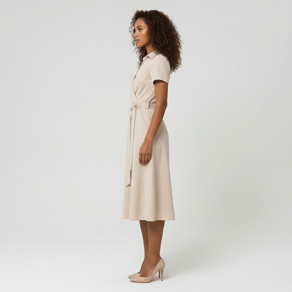 Tie-Belt Wrap Midi Dress with Pockets