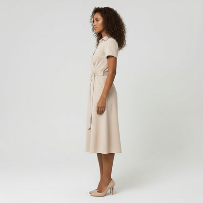 Tie-Belt Wrap Midi Dress with Pockets