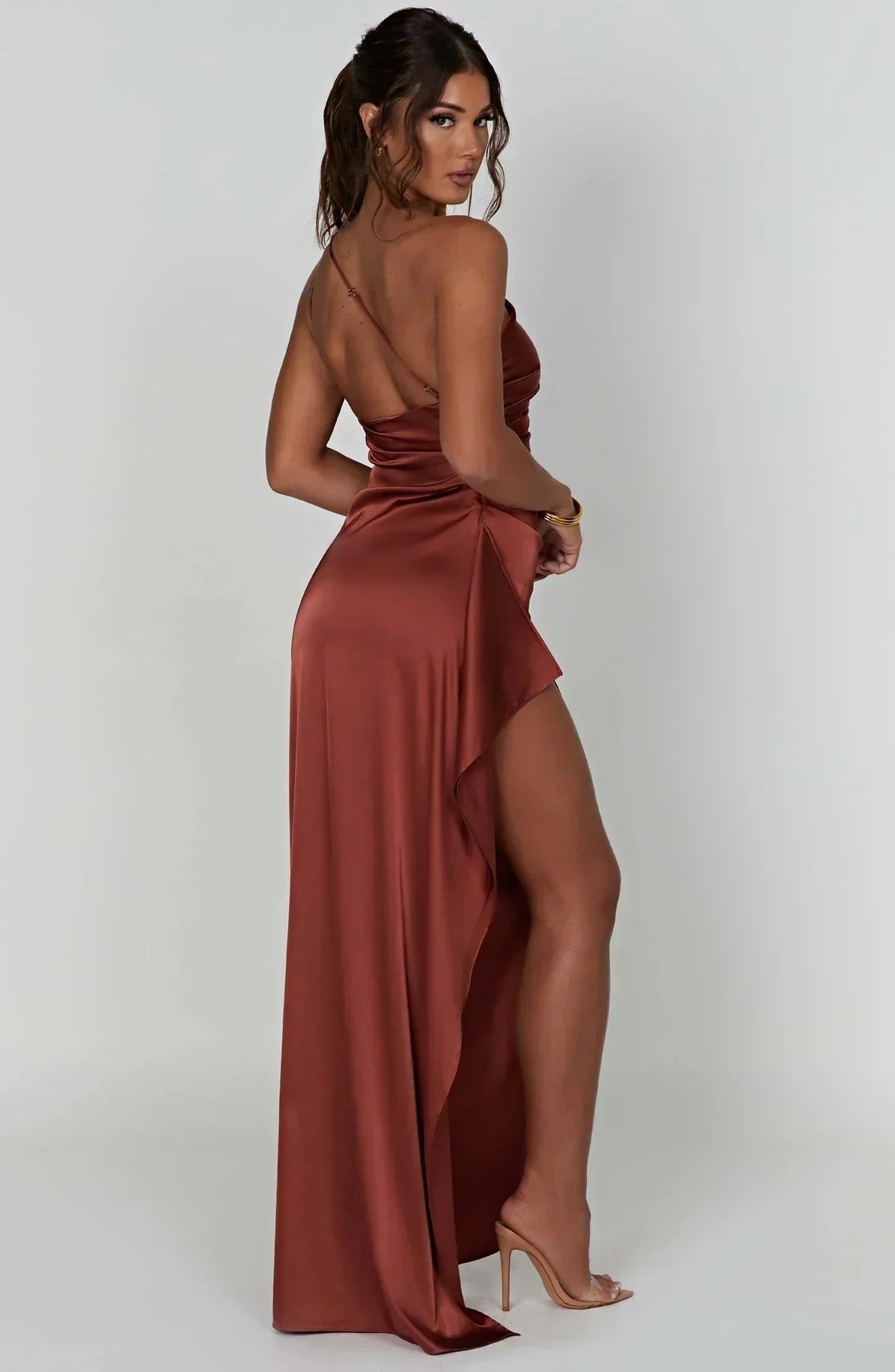 One-Shoulder Maxi Dress with Side Leg Split