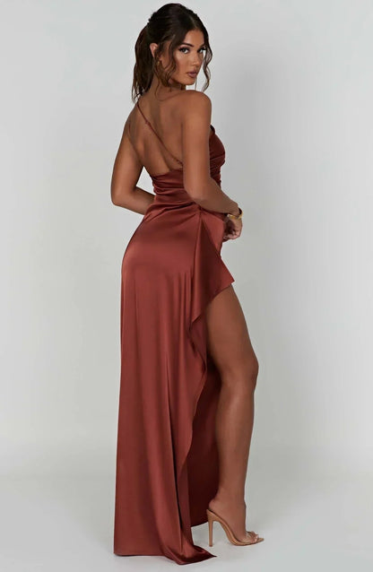 One-Shoulder Maxi Dress with Side Leg Split