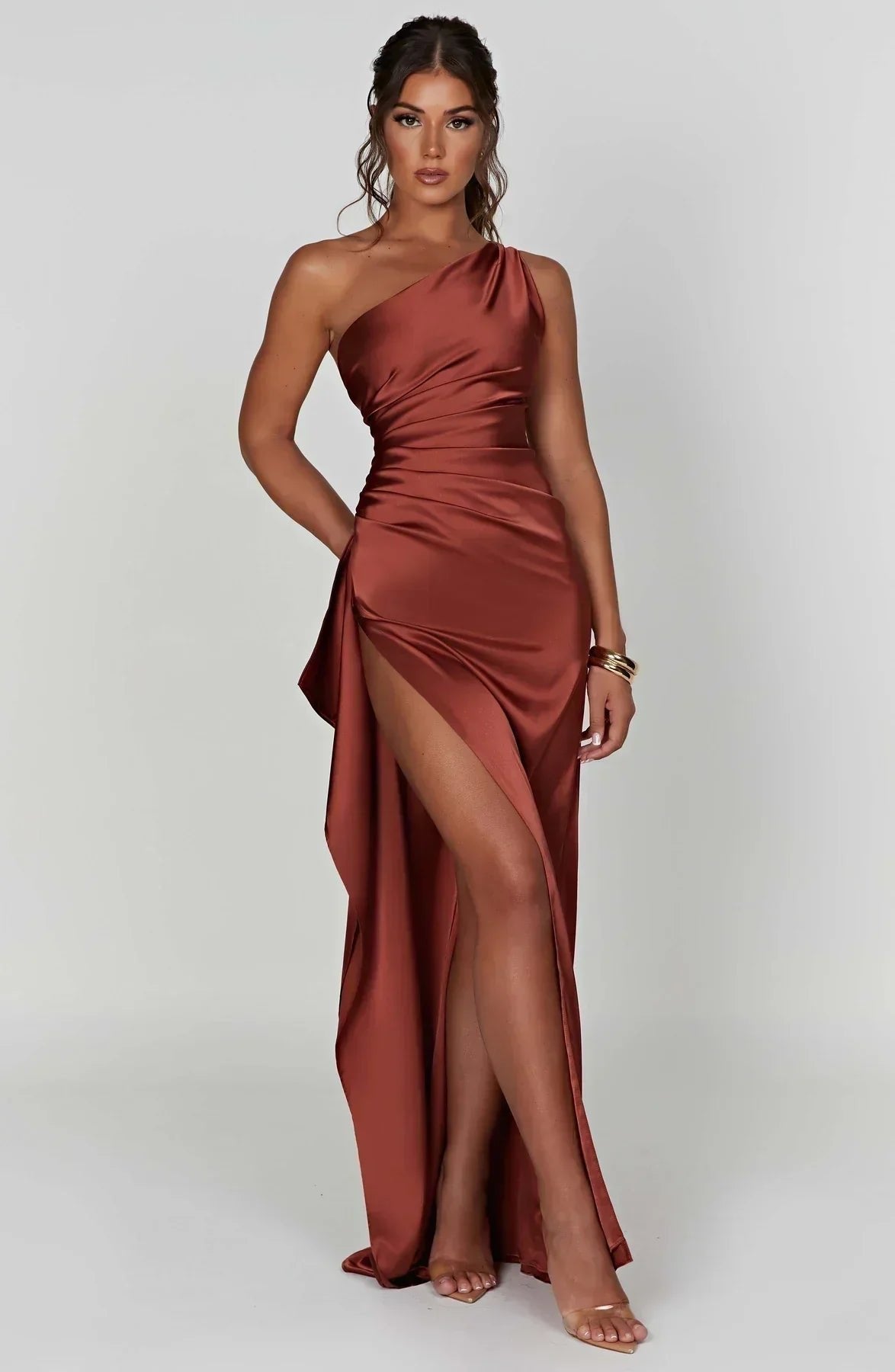 One-Shoulder Maxi Dress with Side Leg Split