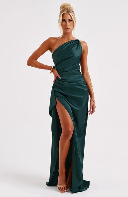 One-Shoulder Maxi Dress with Side Leg Split