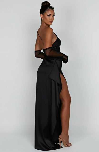 One-Shoulder Maxi Dress with Side Leg Split