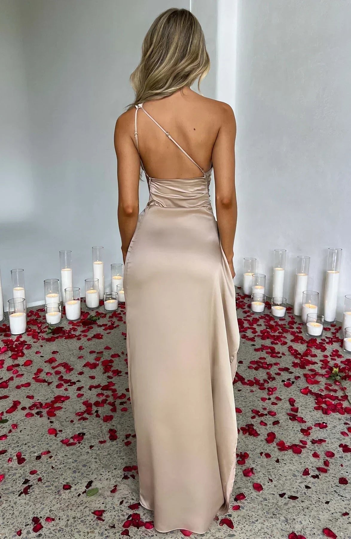 One-Shoulder Maxi Dress with Side Leg Split