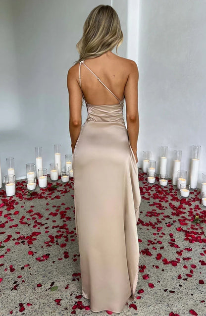 One-Shoulder Maxi Dress with Side Leg Split