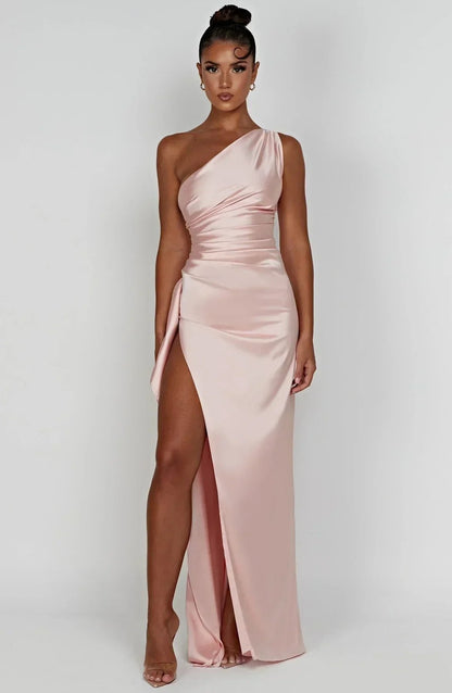 One-Shoulder Maxi Dress with Side Leg Split