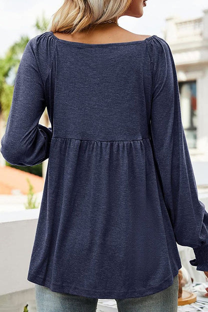 Smocked Cuff Babydoll Tunic Top