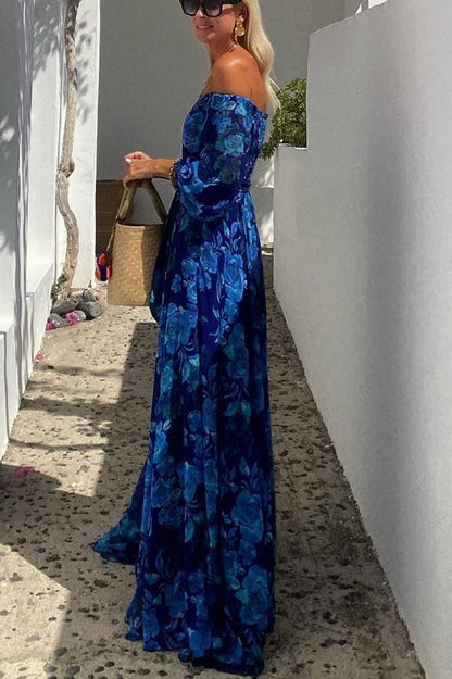 Bardot Floral Maxi Dress with Puff Sleeves